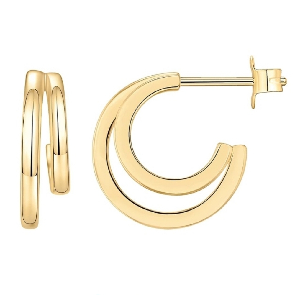 14K Gold Plated Huggie Triple Split Hoop Earrings - Picture 6 of 6